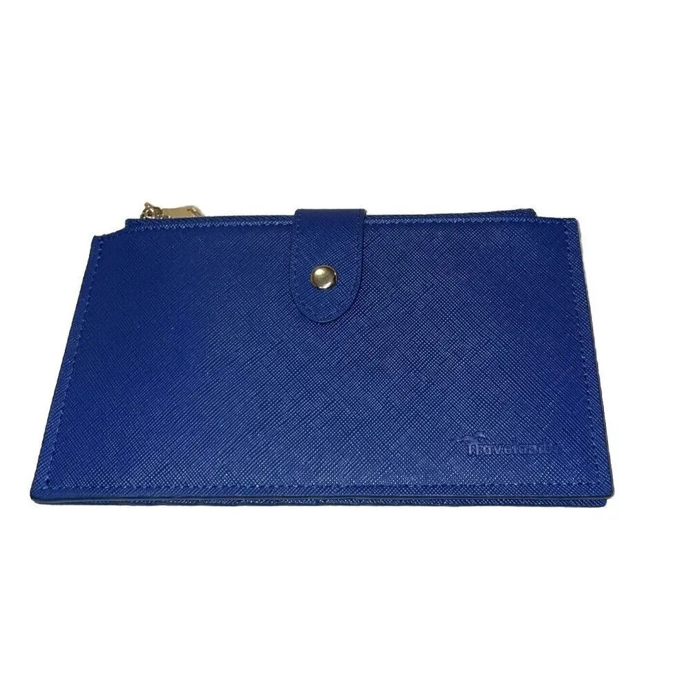 Travelambo Blue Card Wallet Bifold Multi Card‎ Case Zipper Documents Travel